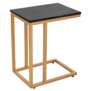 Orsina Black Marble Side Table | Gold Metal Frame Modern End Table