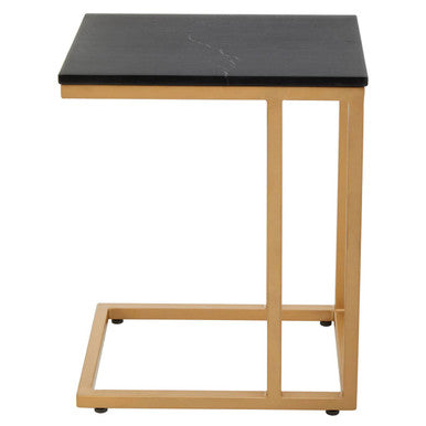 Orsina Black Marble Side Table | Gold Metal Frame Modern End Table