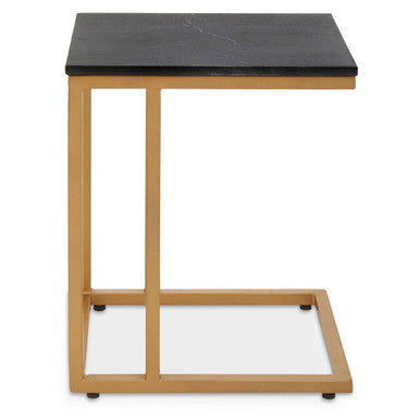 Orsina Black Marble Side Table | Gold Metal Frame Modern End Table