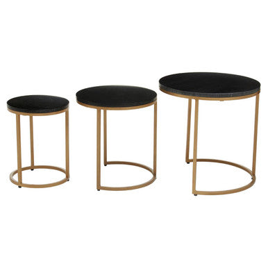 Orsina Black Marble Nesting Tables – Round Top with Matte Gold Base