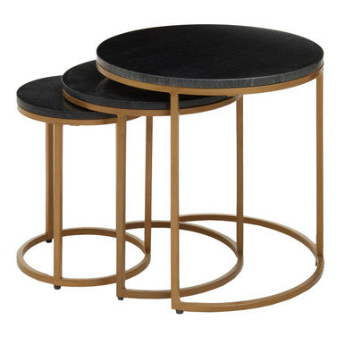 Orsina Black Marble Nesting Tables – Round Top with Matte Gold Base