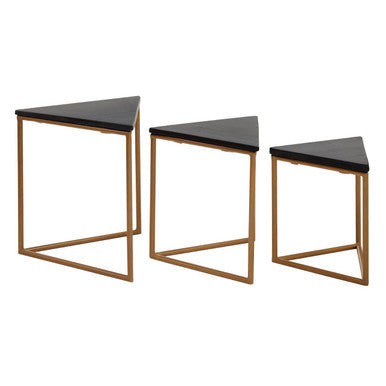 Orsina Black Marble Triangular Nesting Tables | Matte Gold Metal Frames