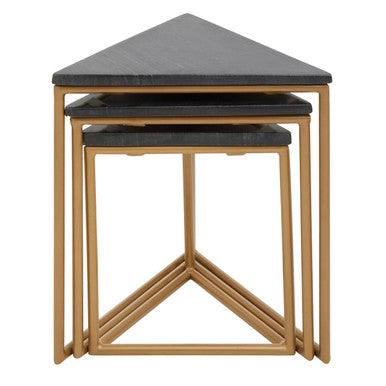 Orsina Black Marble Triangular Nesting Tables | Matte Gold Metal Frames