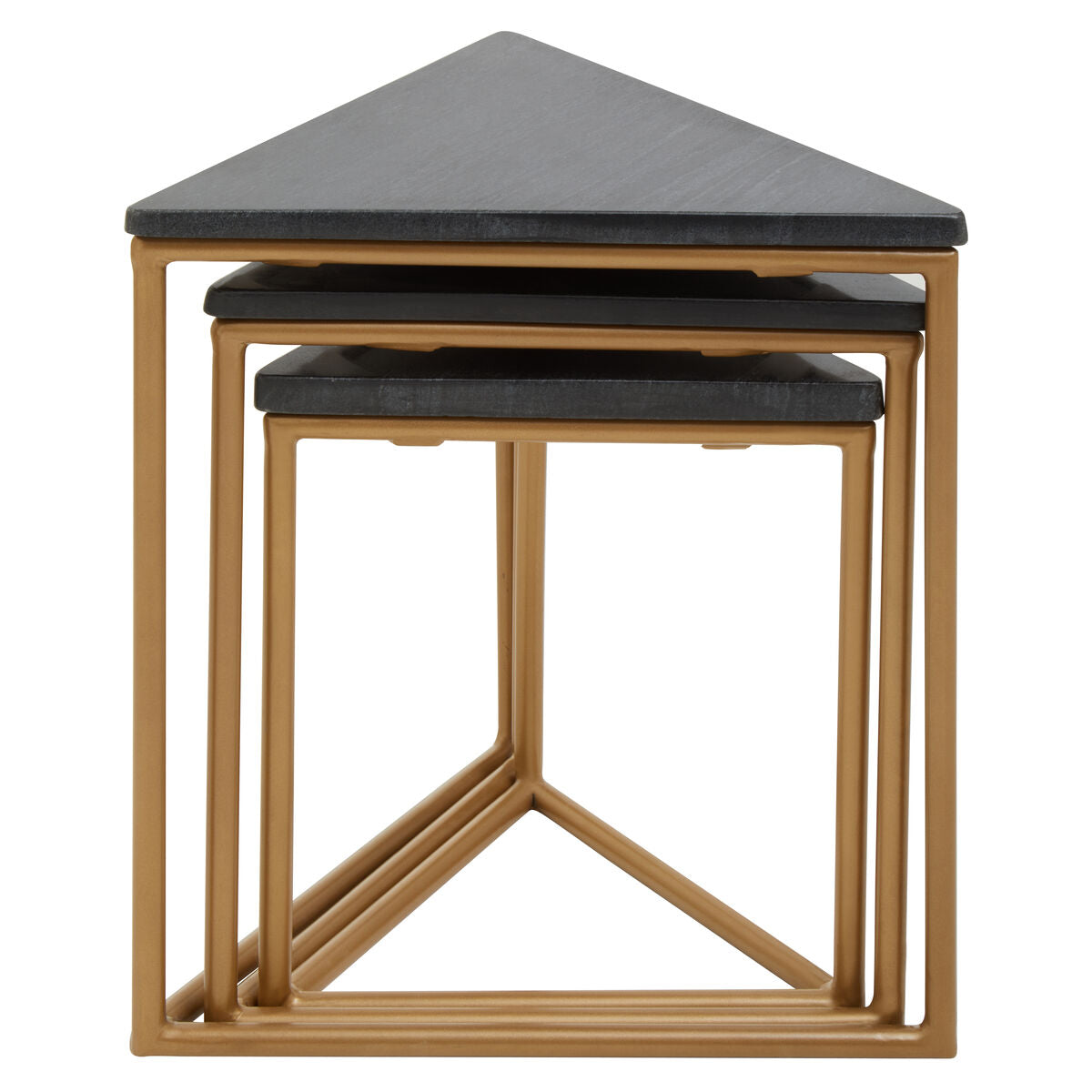 Orsina Black Marble Triangular Nesting Tables | Matte Gold Metal Frames