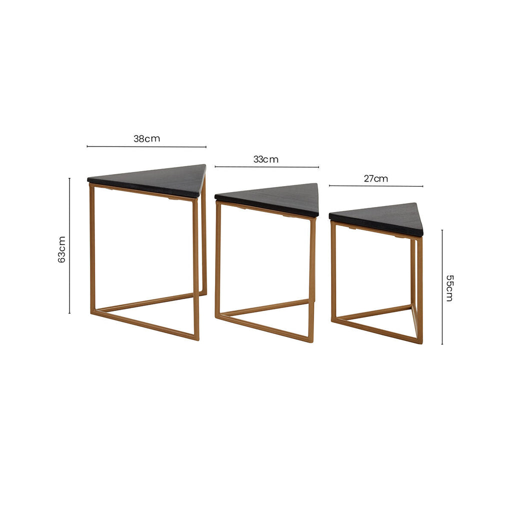 Orsina Black Marble Triangular Nesting Tables | Matte Gold Metal Frames