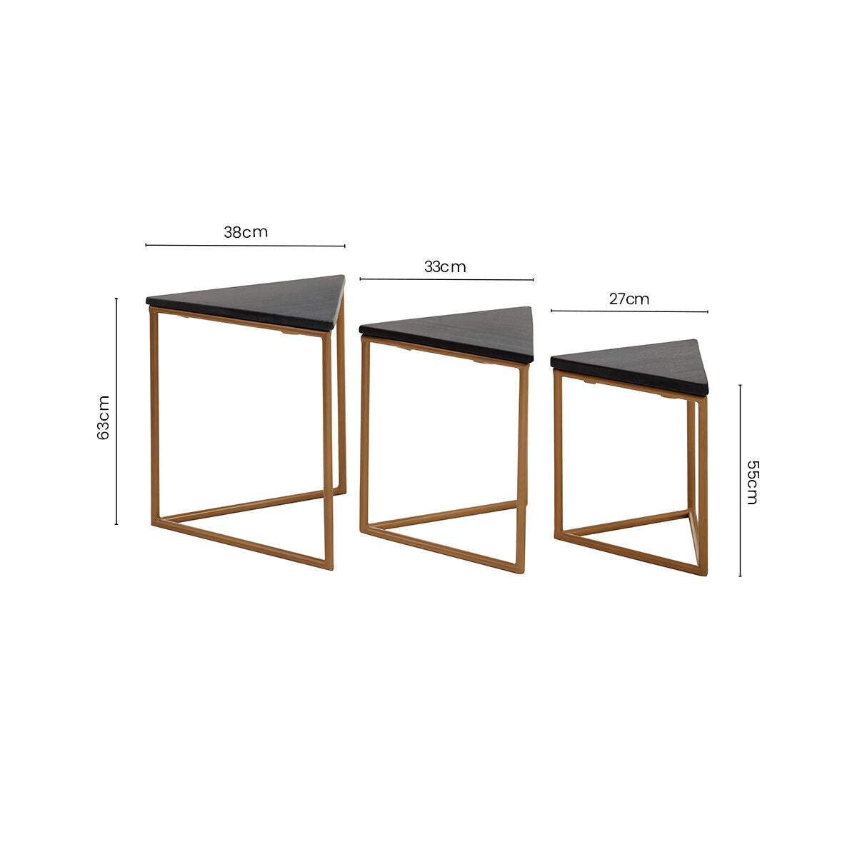 Orsina Black Marble Triangular Nesting Tables | Matte Gold Metal Frames