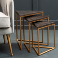 Orsina Black Marble Triangular Nesting Tables | Matte Gold Metal Frames