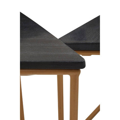 Orsina Black Marble Triangular Nesting Tables | Matte Gold Metal Frames