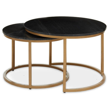 Orsina Varana Nesting Tables – Black Marble Top & Gold Metal Frame