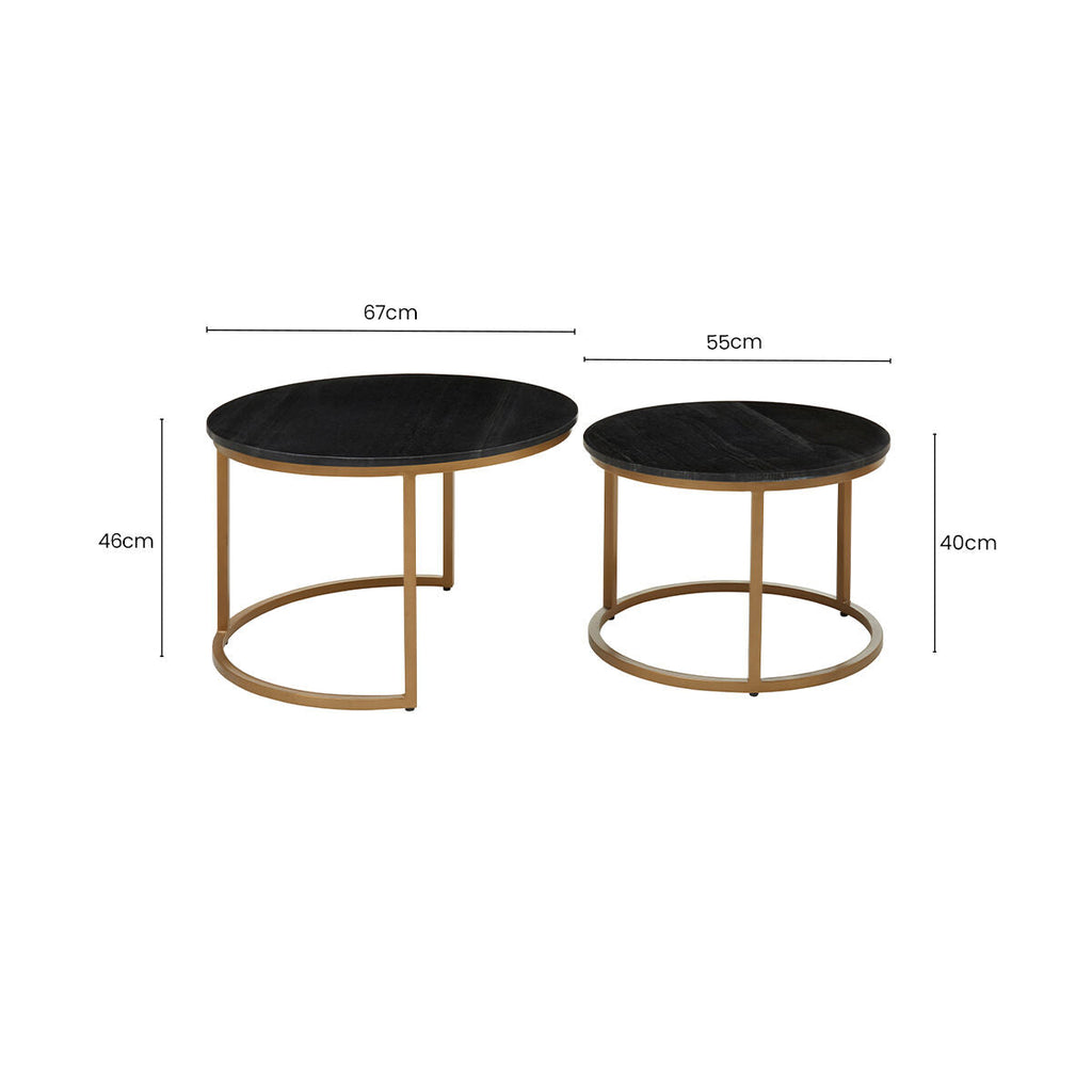 Orsina Varana Nesting Tables – Black Marble Top & Gold Metal Frame