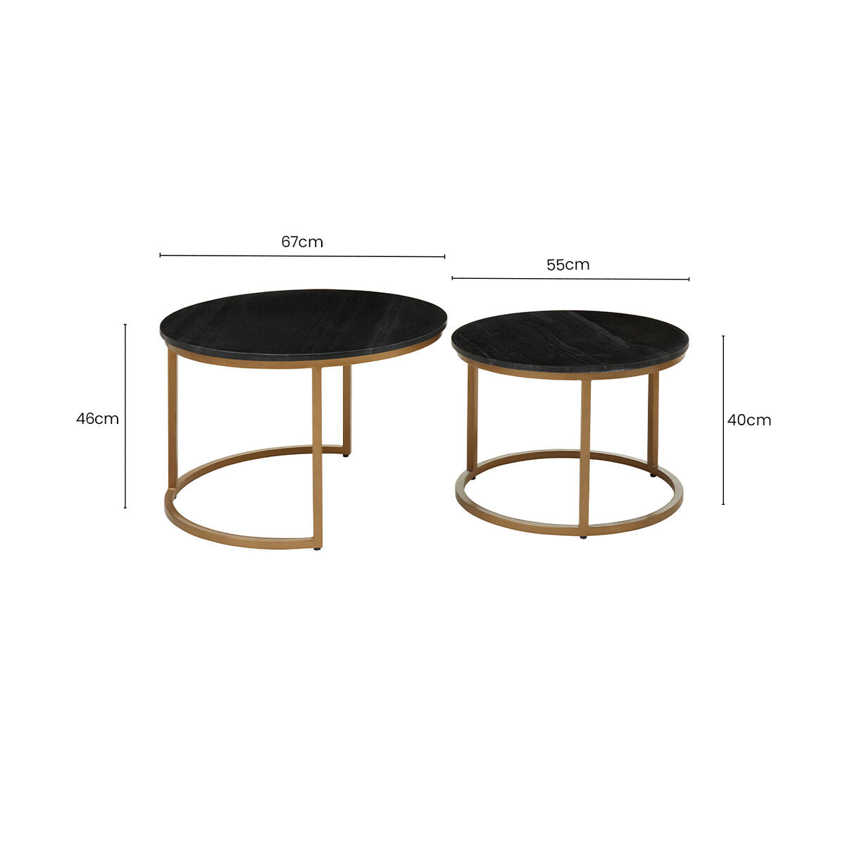 Orsina Varana Nesting Tables – Black Marble Top & Gold Metal Frame