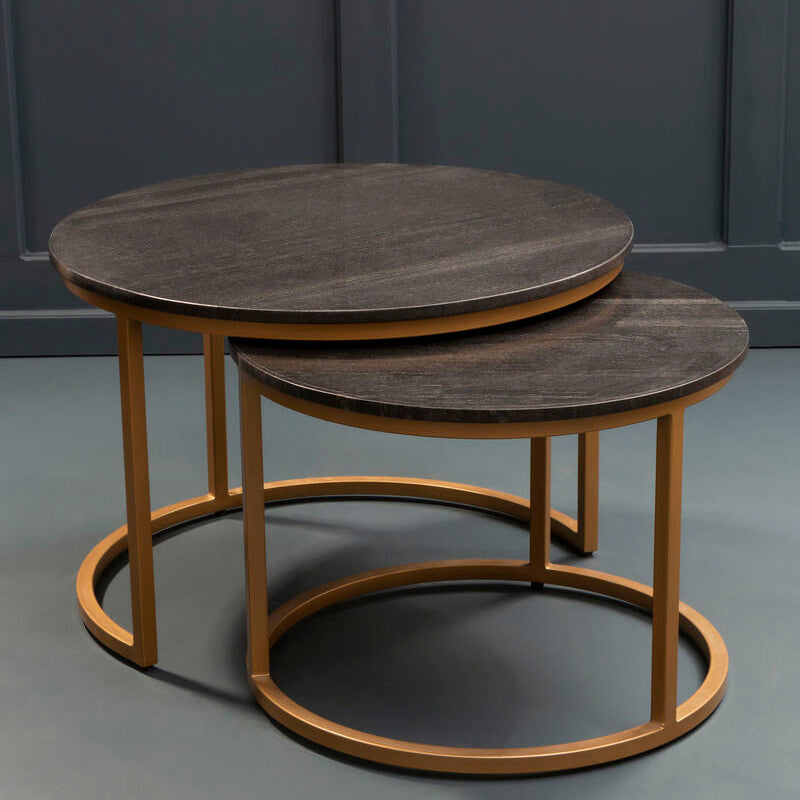 Orsina Varana Nesting Tables – Black Marble Top & Gold Metal Frame