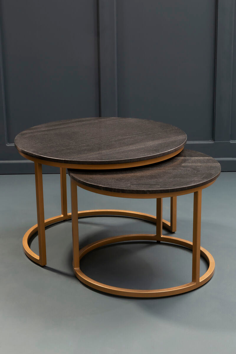 Orsina Varana Nesting Tables – Black Marble Top & Gold Metal Frame