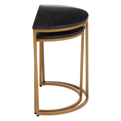 Orsina Varana Half Moon Black Marble Nesting Tables | Gold Metal Base