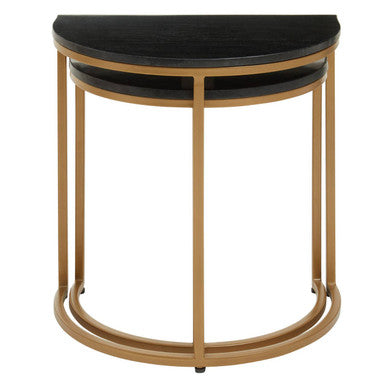 Orsina Varana Half Moon Black Marble Nesting Tables | Gold Metal Base