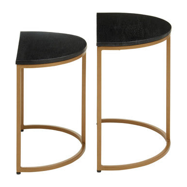 Orsina Varana Half Moon Black Marble Nesting Tables | Gold Metal Base