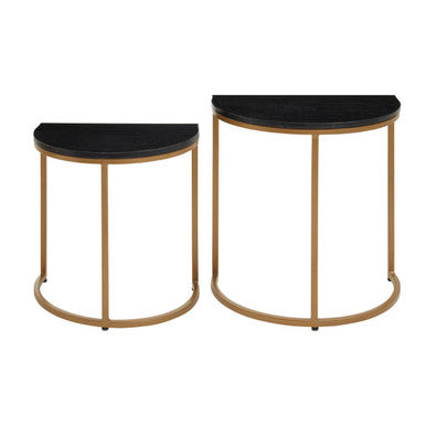 Orsina Varana Half Moon Black Marble Nesting Tables | Gold Metal Base