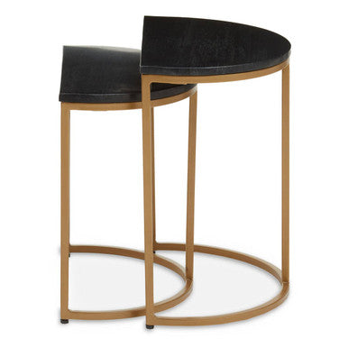 Orsina Varana Half Moon Black Marble Nesting Tables | Gold Metal Base