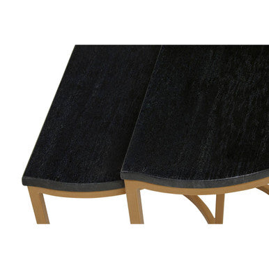 Orsina Varana Half Moon Black Marble Nesting Tables | Gold Metal Base