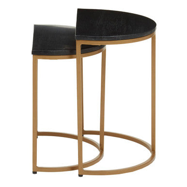 Orsina Varana Half Moon Black Marble Nesting Tables | Gold Metal Base