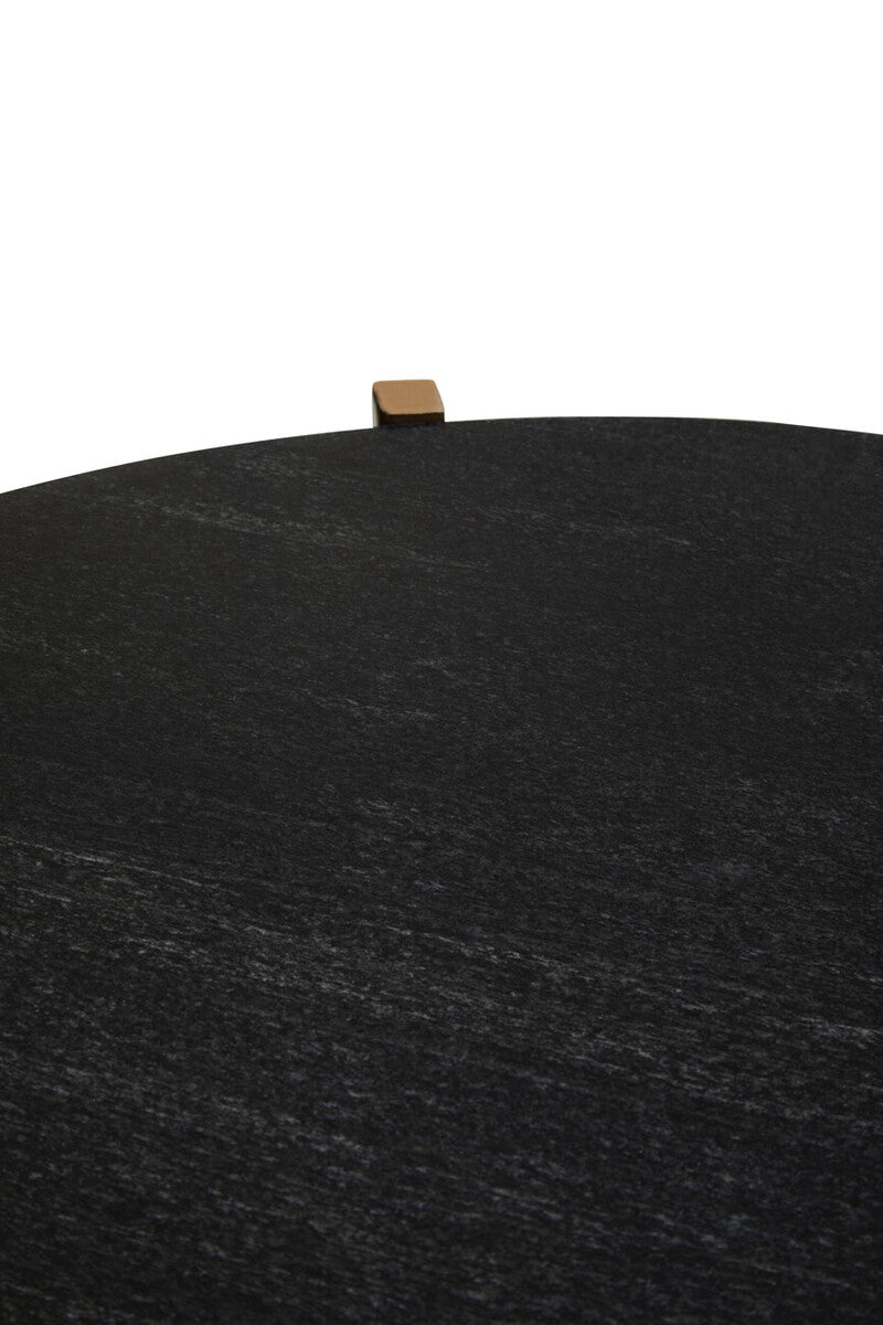 Orsina Black Marble Round Side Tables - Set of 2 Gold Geometric Base