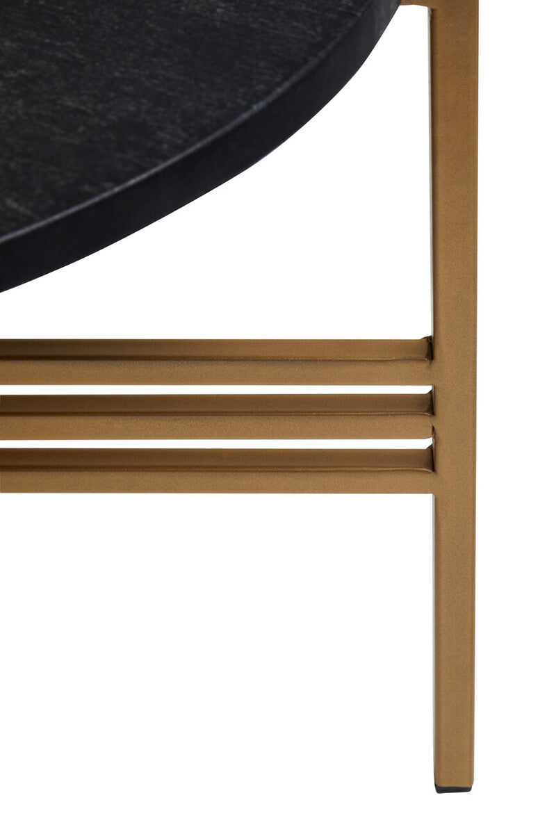 Orsina Black Marble Round Side Tables - Set of 2 Gold Geometric Base