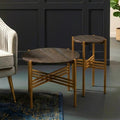 Orsina Black Marble Round Side Tables - Set of 2 Gold Geometric Base