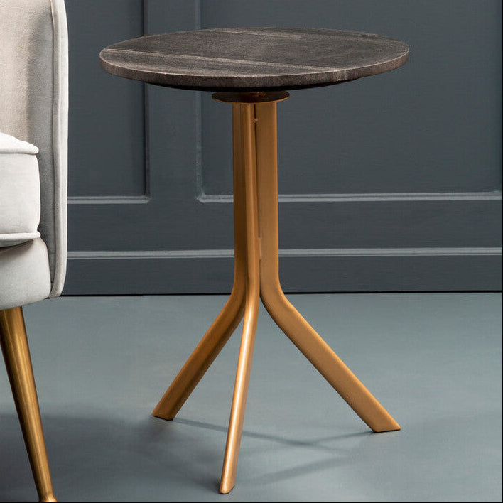 Orsina Varana Round Black Marble Side Table with Gold Tripod Base