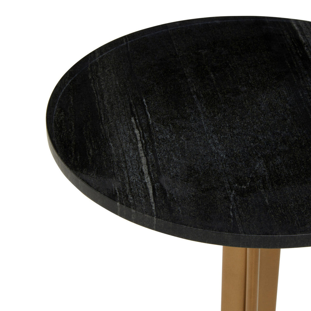 Orsina Varana Round Black Marble Side Table with Gold Tripod Base