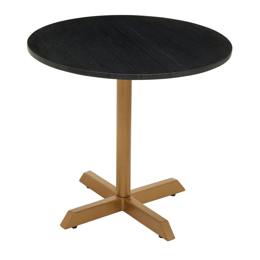 Orsina Varana Black Marble Round Side Table with Gold Cross Base