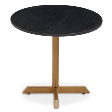 Orsina Varana Black Marble Round Side Table with Gold Cross Base