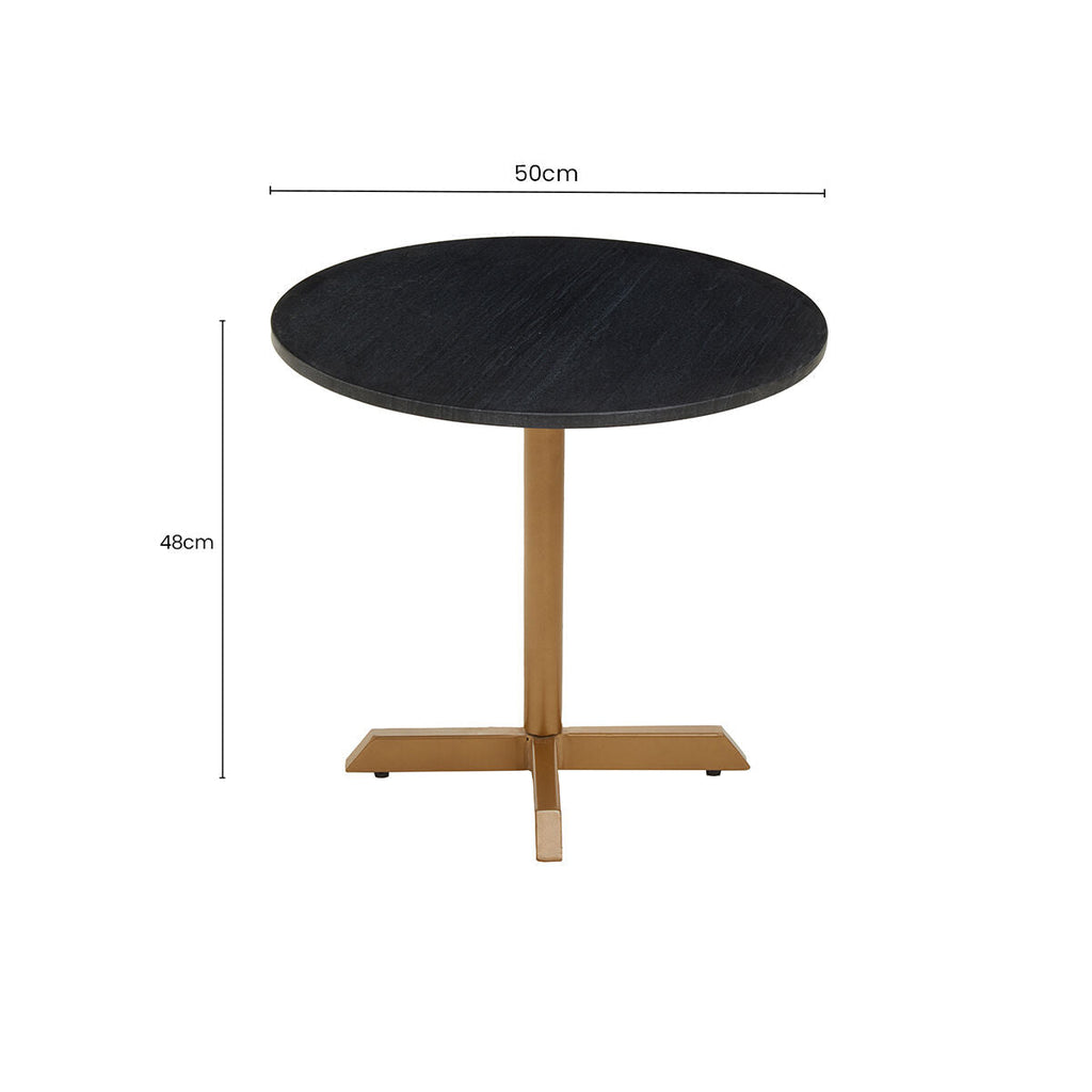 Orsina Varana Black Marble Round Side Table with Gold Cross Base