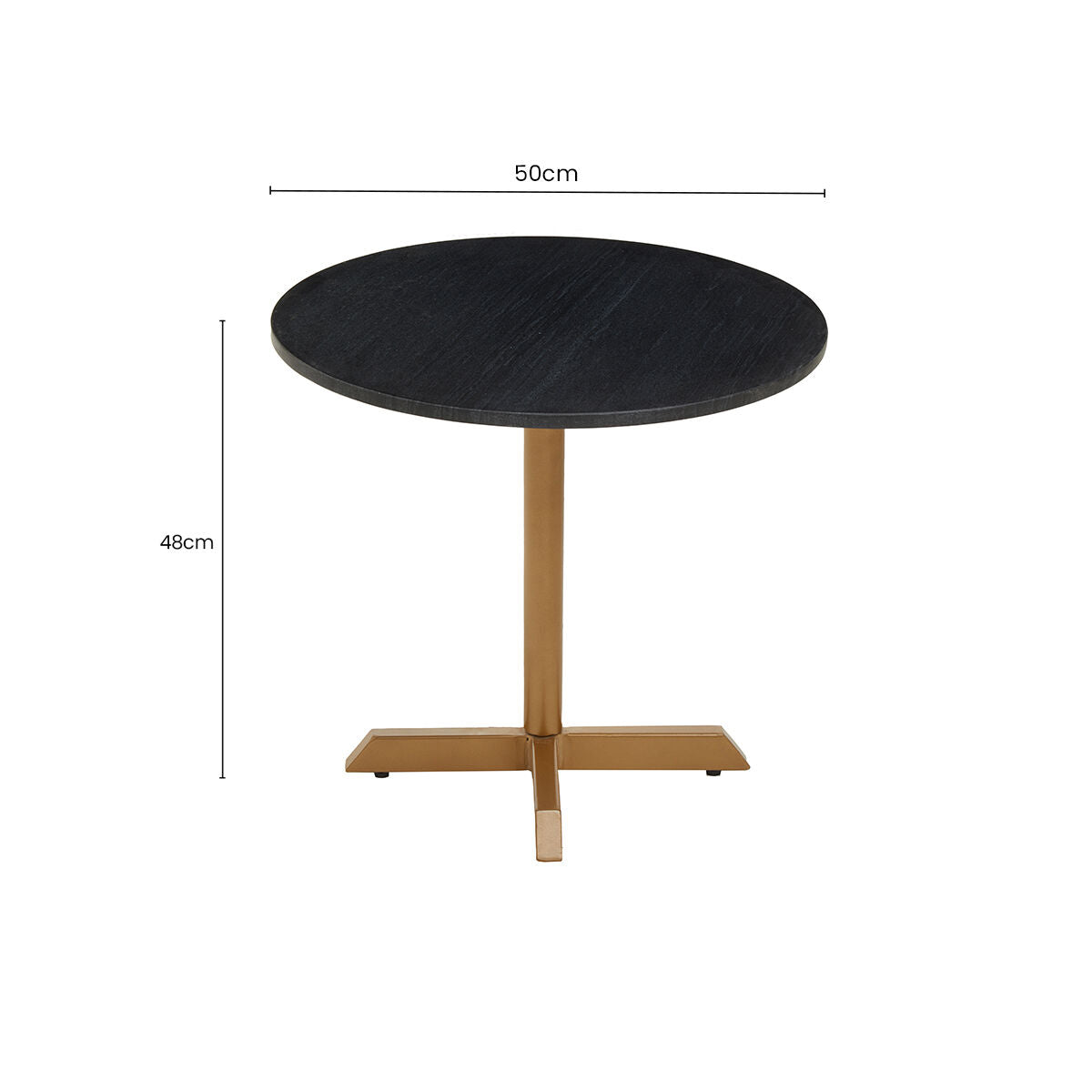 Orsina Varana Black Marble Round Side Table with Gold Cross Base