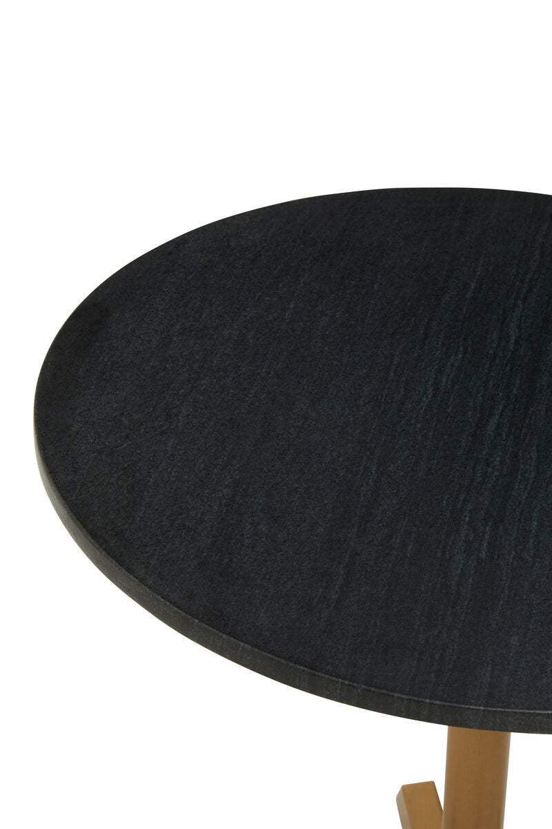 Orsina Varana Black Marble Round Side Table with Gold Cross Base