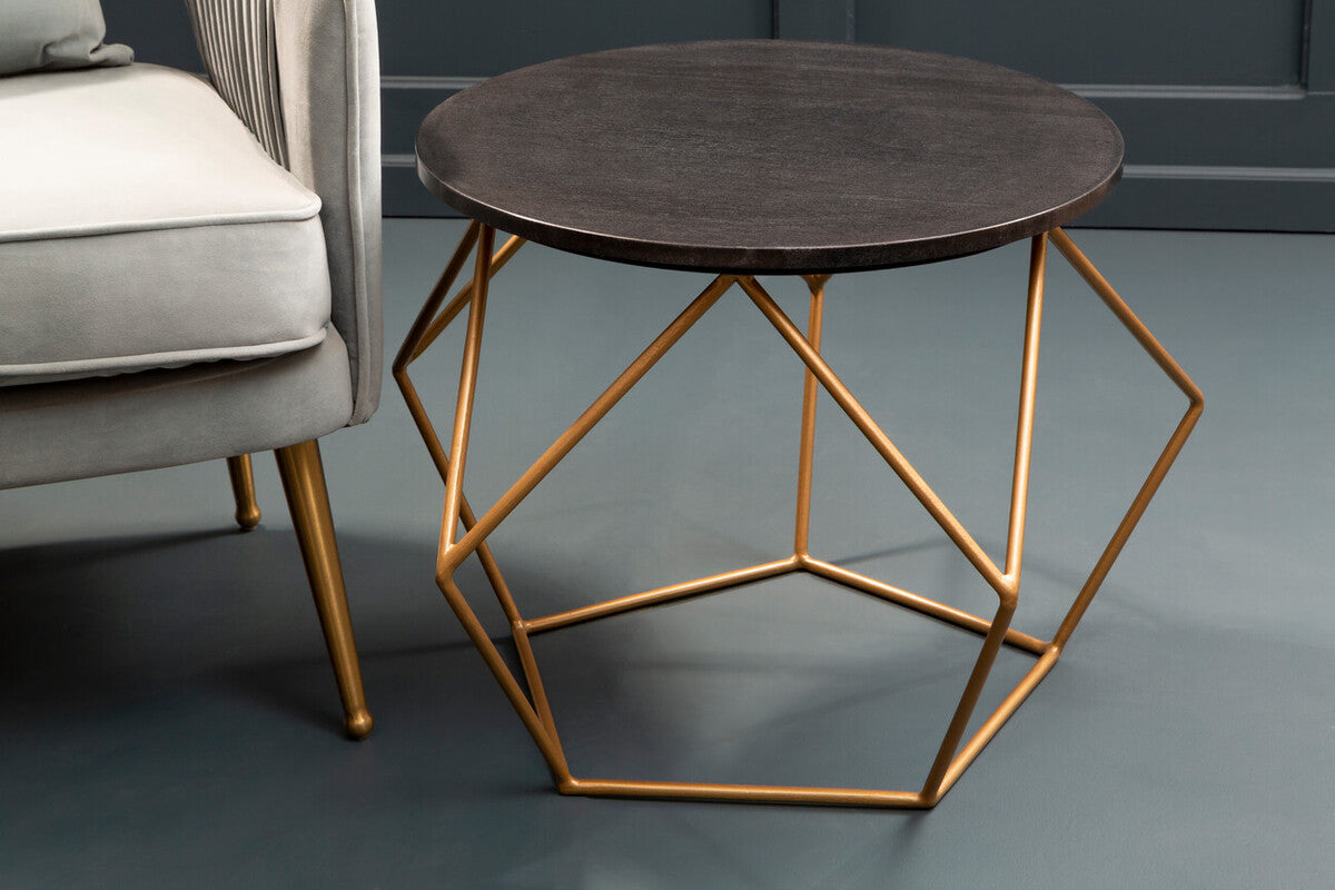 Orsina Varana Round Black Marble Coffee Table | Matte Gold Frame