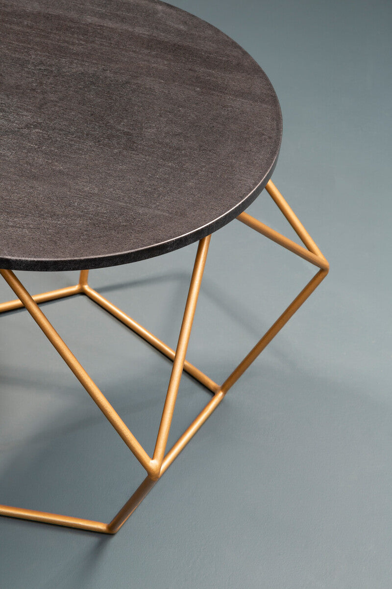 Orsina Varana Round Black Marble Coffee Table | Matte Gold Frame