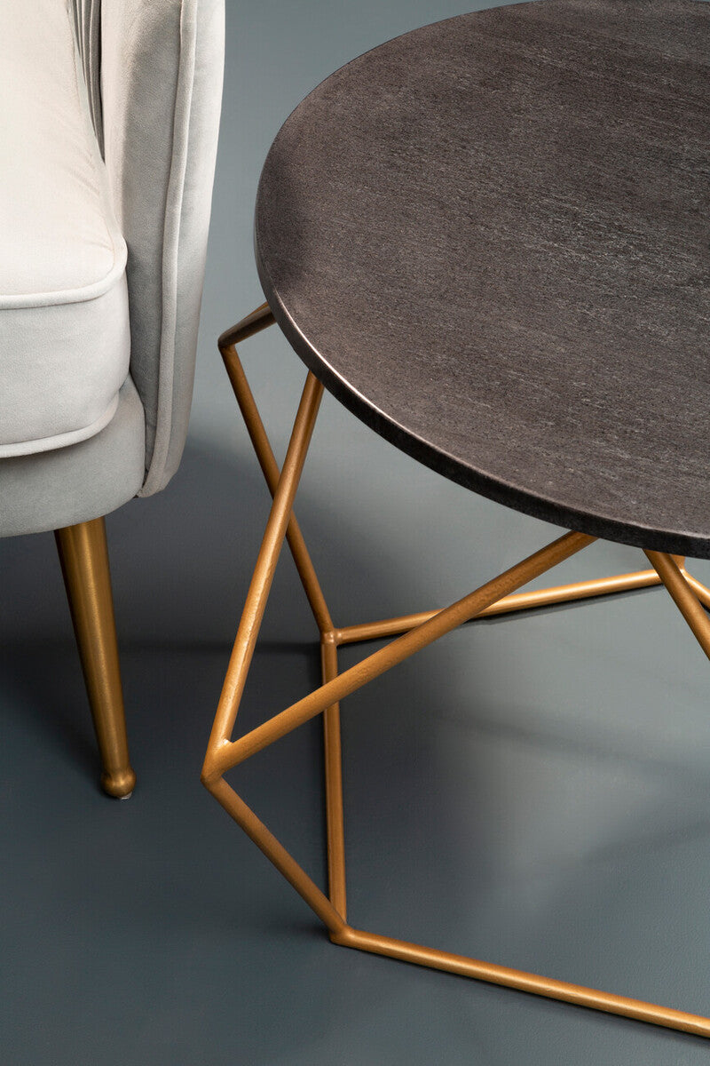 Orsina Varana Round Black Marble Coffee Table | Matte Gold Frame
