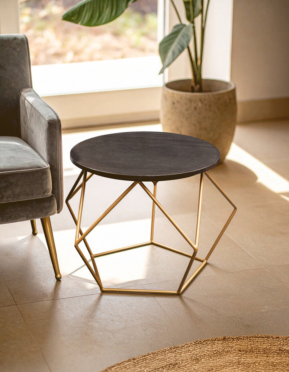 Orsina Varana Round Black Marble Coffee Table | Matte Gold Frame