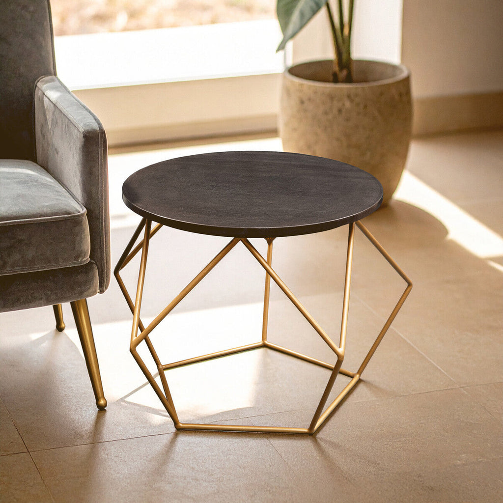 Orsina Varana Round Black Marble Coffee Table | Matte Gold Frame