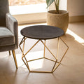 Orsina Varana Round Black Marble Coffee Table | Matte Gold Frame
