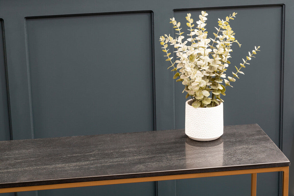 Orsina Varana Black Marble Console Table | Matte Gold Metal Frame