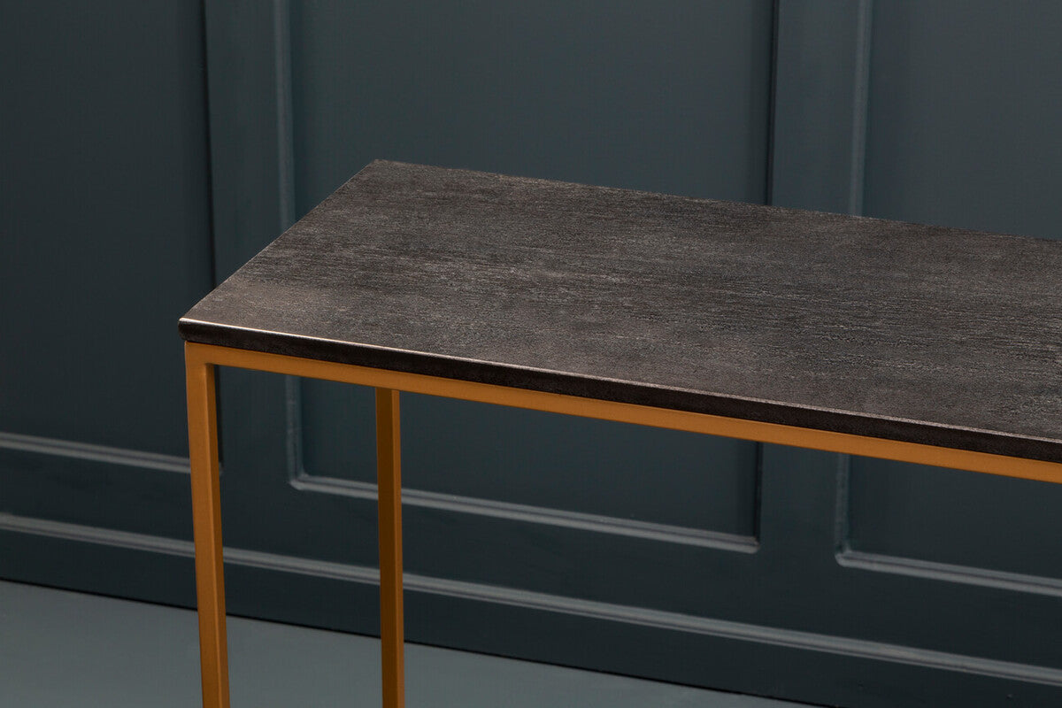 Orsina Varana Black Marble Console Table | Matte Gold Metal Frame