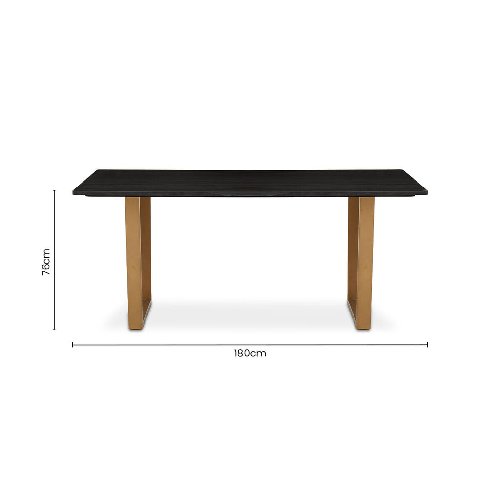 Orsina Varana Black Marble Dining Table | Gold Geometric Steel Base