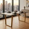 Orsina Varana Black Marble Dining Table | Gold Geometric Steel Base