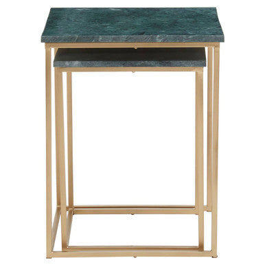 Orsina Mandoli Nest of 2 Green Marble Side Tables with Gold Bases