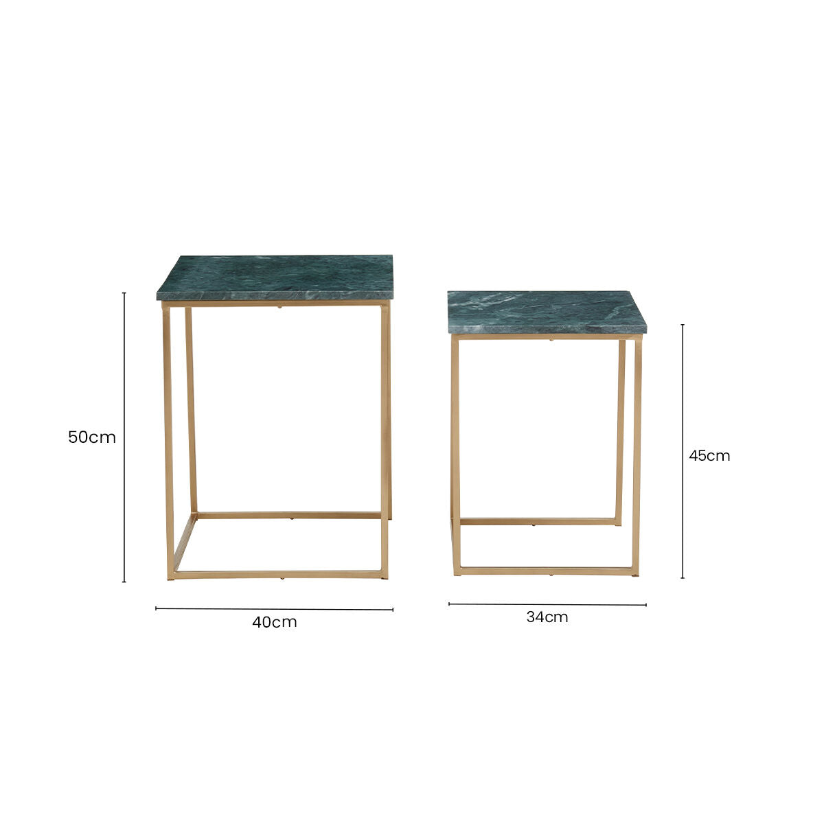 Orsina Mandoli Nest of 2 Green Marble Side Tables with Gold Bases