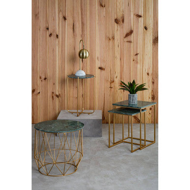 Orsina Mandoli Nest of 2 Green Marble Side Tables with Gold Bases