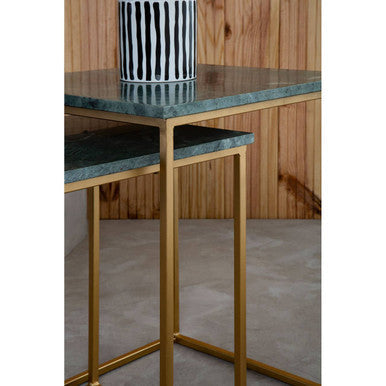 Orsina Mandoli Nest of 2 Green Marble Side Tables with Gold Bases
