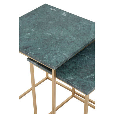 Orsina Mandoli Nest of 2 Green Marble Side Tables with Gold Bases
