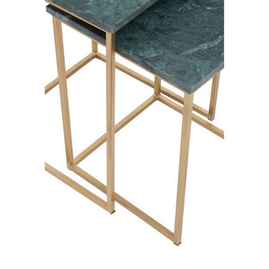 Orsina Mandoli Nest of 2 Green Marble Side Tables with Gold Bases